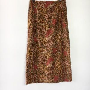Briggs New York Paisley Velvet Midi Skirt Tan Red